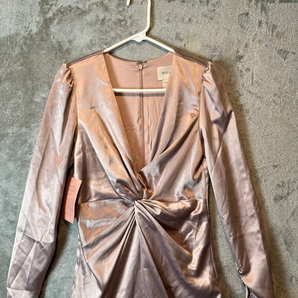 BHLDN Sabrina Stretch Satin Long Sleeve Mini Dress Size Small Dusty Mauve New - Picture 3 of 10